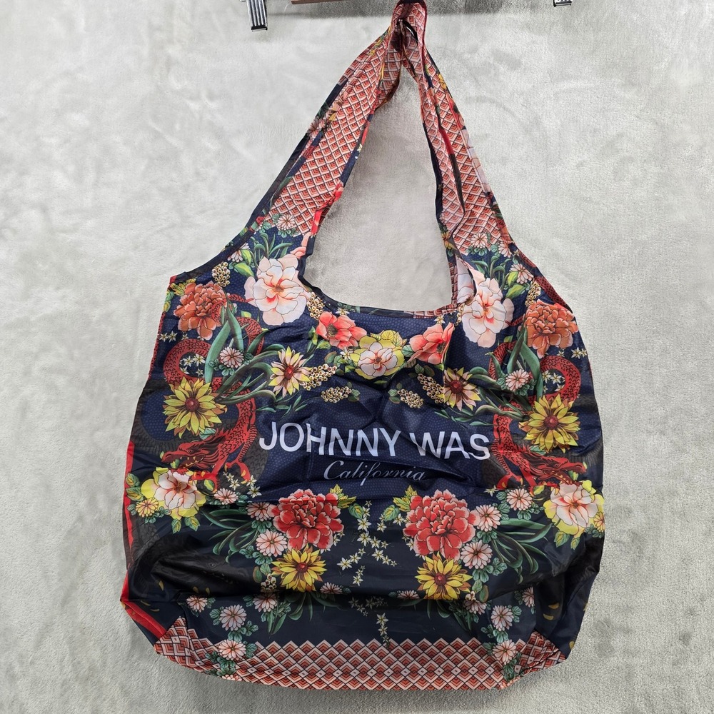Johnny Was Lunar New Year Tote Bag Blue Floral Dragon Reusable Shopper Bag